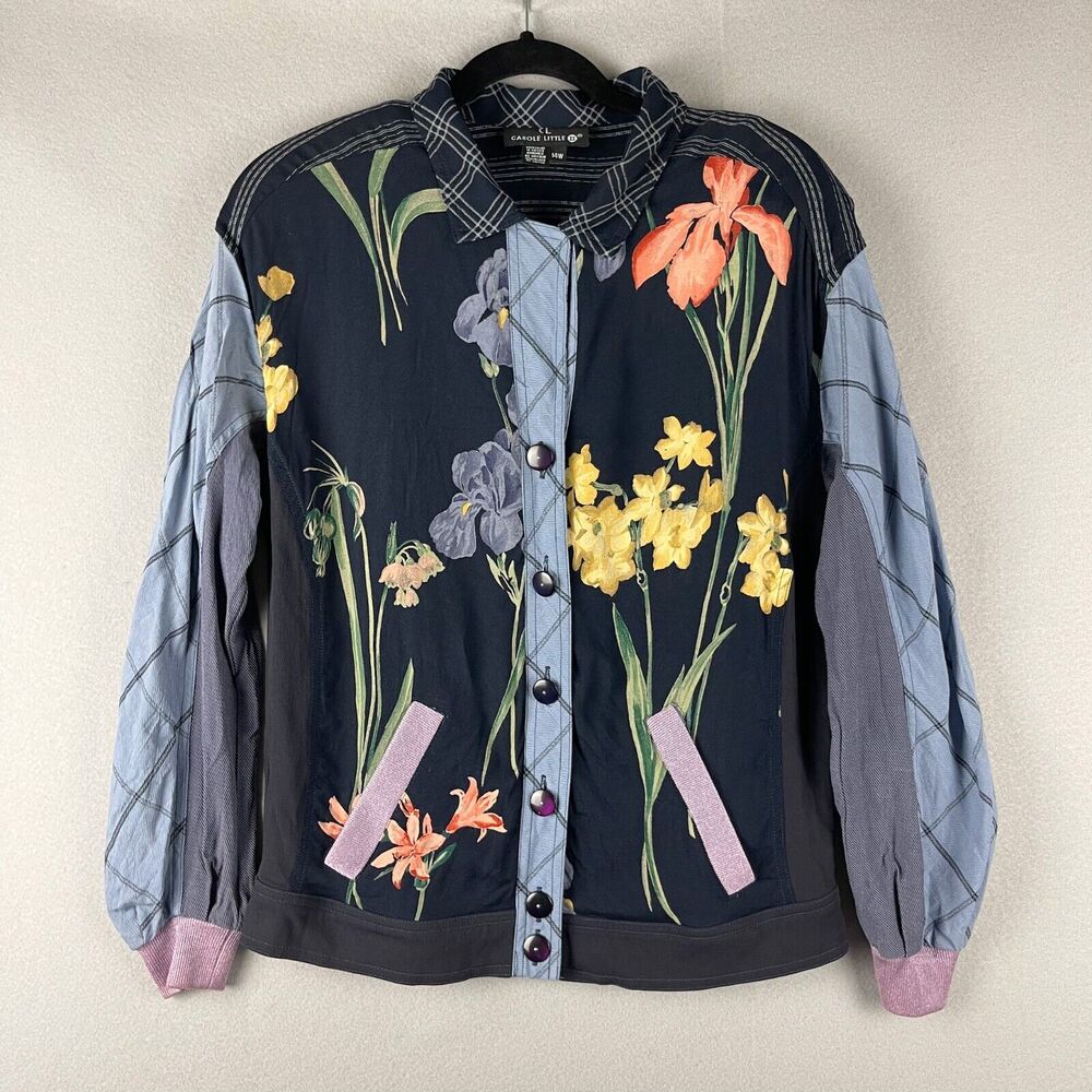 Carole Little Jacket Womens 14W Floral Mixed Print‎ Media Art to Wear Artsy